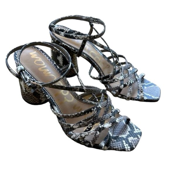 Sam Edelman Snake Skin Print Sandals Block Chunky Heel Strappy Chic Size 8.5 - Picture 3 of 7
